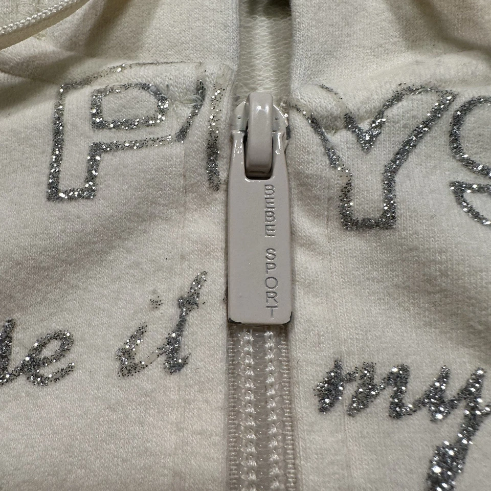 Suéter con Capucha Bebe Crop Vintage Para Mujer XS Marfil Cremallera Completa Brillo Y2K Muñeca De Colección Foto 4 de 4