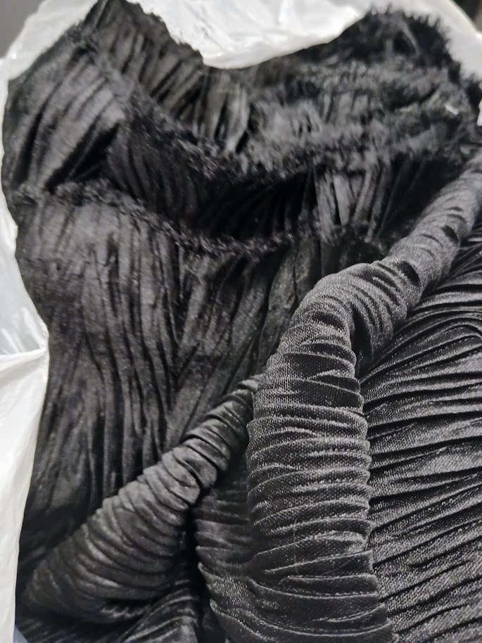 New Pleated Crinkle Sateen Fabric by Yard Deep Black lightweight Sheer Stretch - Image 3 of 3