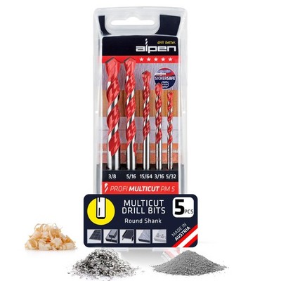 ALPEN 5-Piece Multi-Material Drill Bit Set   Tungsten Carbide Multicut, Dr