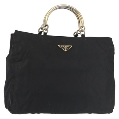 PRADA Hand Bag Nylon metal Black Gold Auth ti3459 | eBay