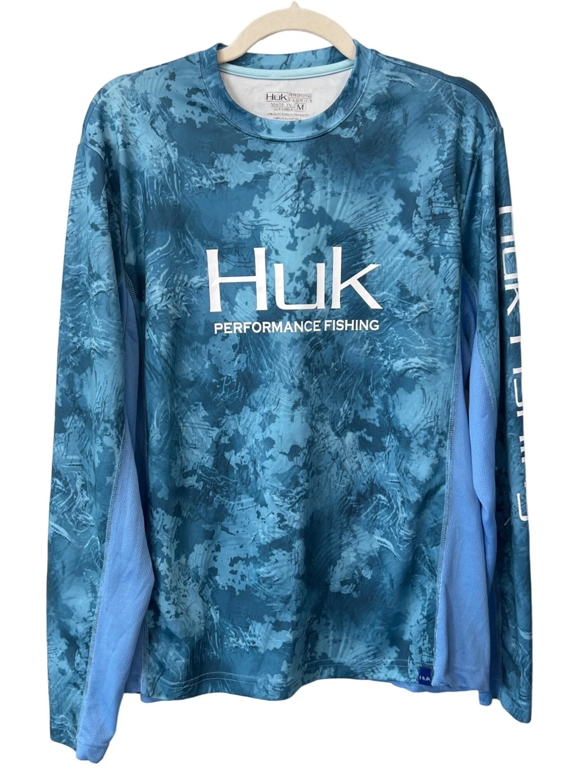 Huk Performance Fishing Shirt Long Sleeve Shirt Mens Medium Blue Camo Polyester