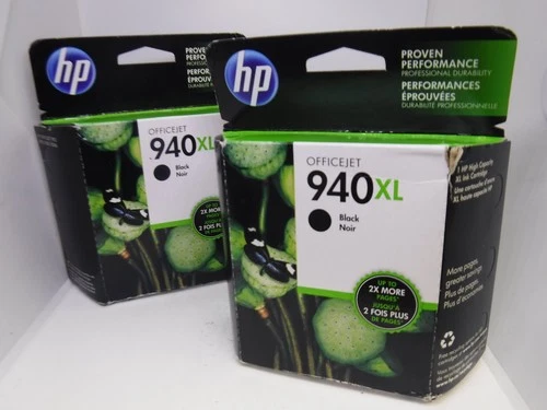 Lot of 2 Genuine HP 940XL Black Ink Cartridges – High Yield – New – Sealed – OEM