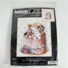 New VTG Janlynn "Cat in A Hatbox" 07-100 Counted Cross Stitch Kit 12 x 15