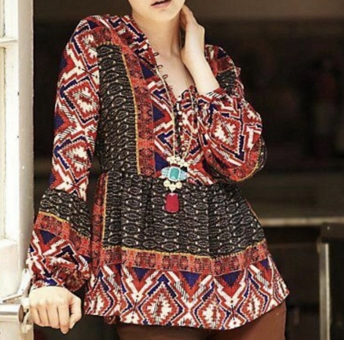 Konrad & Joseph Anthropologie XS Blouse Top Boho Aztec Festival