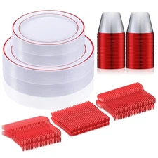300 Pcs Plastic Plates Set, Clear Disposable Plates for 50 Guests, Plastic Di...