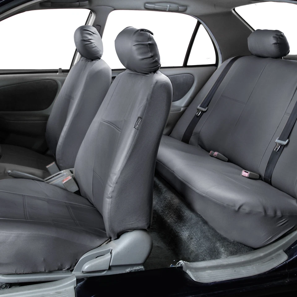 Fundas de asiento de auto de cuero PU de ajuste universal FH Group 3 filas - 7 plazas gris liso Foto 2 de 4