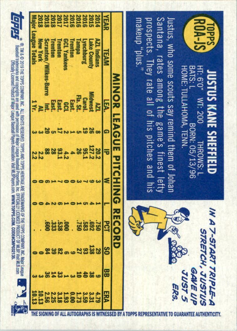 2019 Topps Heritage Real One Autographs ROAJS Justus Sheffield eBay