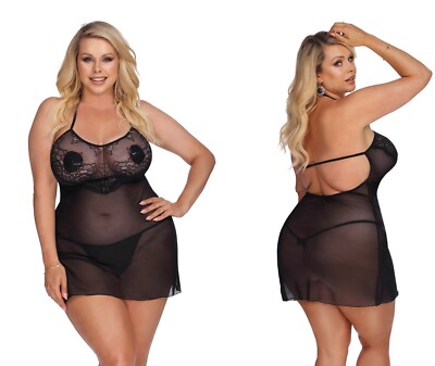 ANAIS APPAREL NEGLIGEE SCHWARZ TRANSPARENT chemise übergröße clubwear plus
