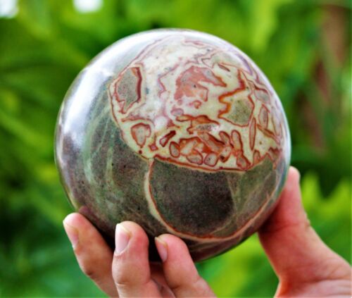 Large 100MM Red Money Agate Crystal Chakra Healing Energy Stone Sphere Globe - Picture 1 of 10