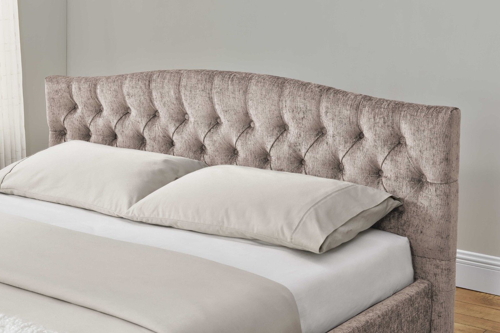 ECASA Chesterfield Ottoman Storage Mink Chenille Bed Frame & Mattress