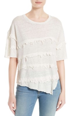 NWT IRO $185 Birdie Distressed Ruffle Linen Tee Size Small Ecru