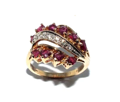 Damen 14 Karat Gelbgold Ornate Ring Mit Diamanten Und Rubinen, UK Größe P - Bild 1 von 4