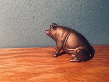 Vintage Gold Colored Cast Iron Still Penny Bank AC Williams Seated Pig/Hog