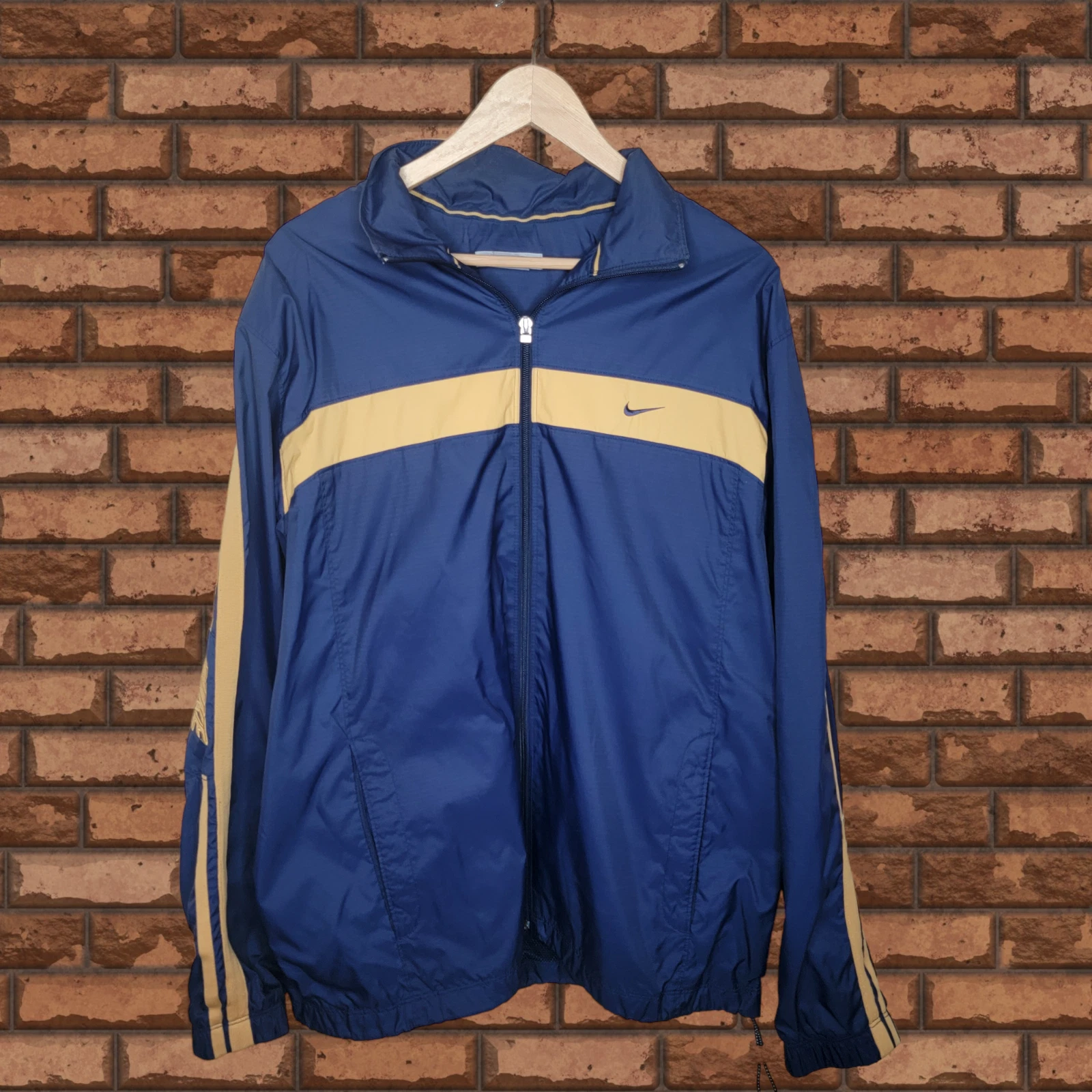 Nike Y2K Logo Swoosh Light Weight Jacket Navy/Yellow Large LG