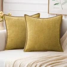 2-Pack Mustard Yellow Couch Throw Pillow Covers Chenille Farmhouse Style