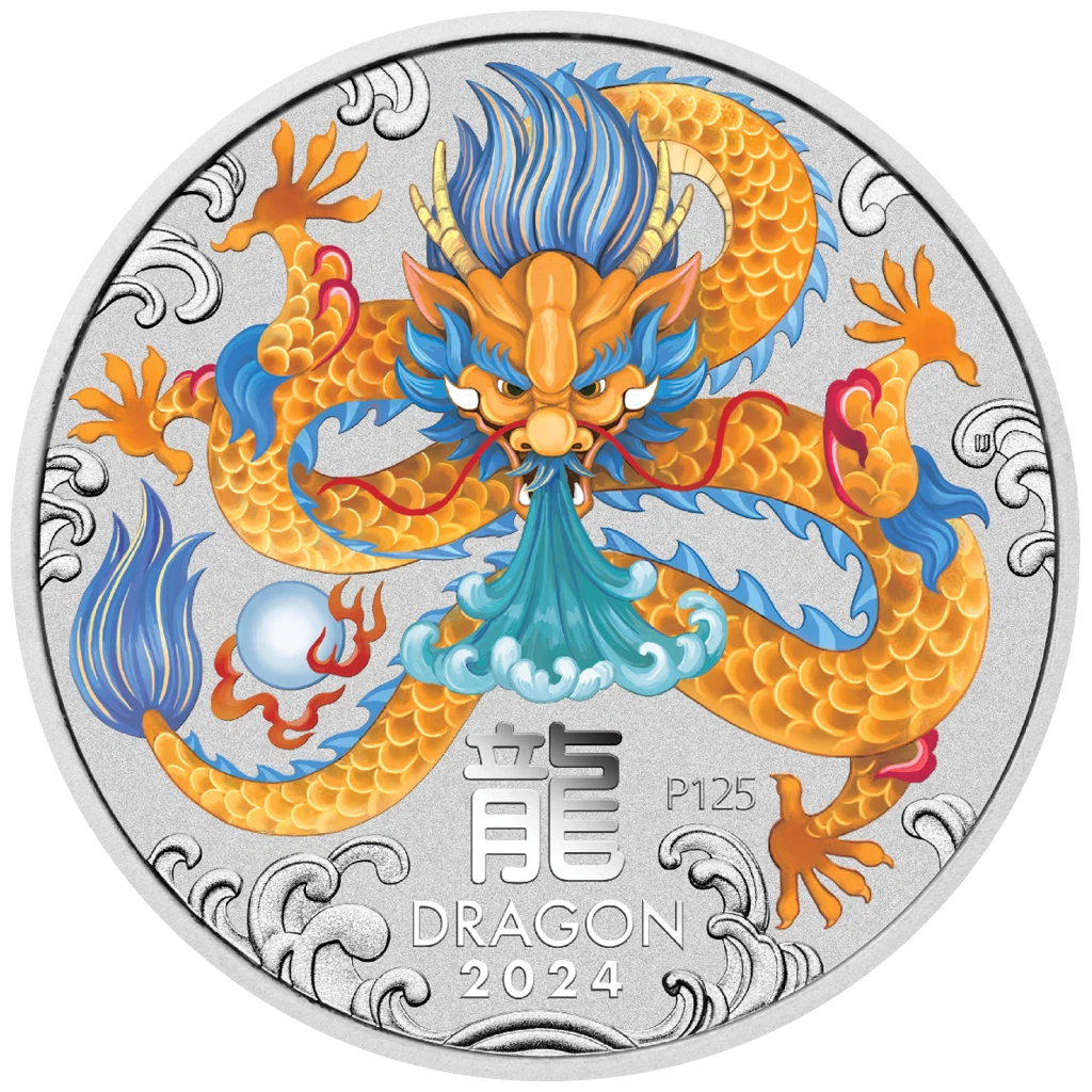 Silbermünze 1kg Jahr des Drachen (5.) Lunar III. 2024 - Australien - ST in Farbe
