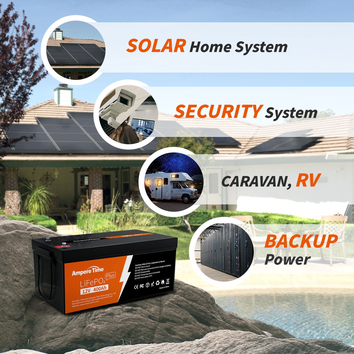 Ampere Time 12V 400Ah LiFePO4 Lithium Battery 5120Wh for Off-grid 
