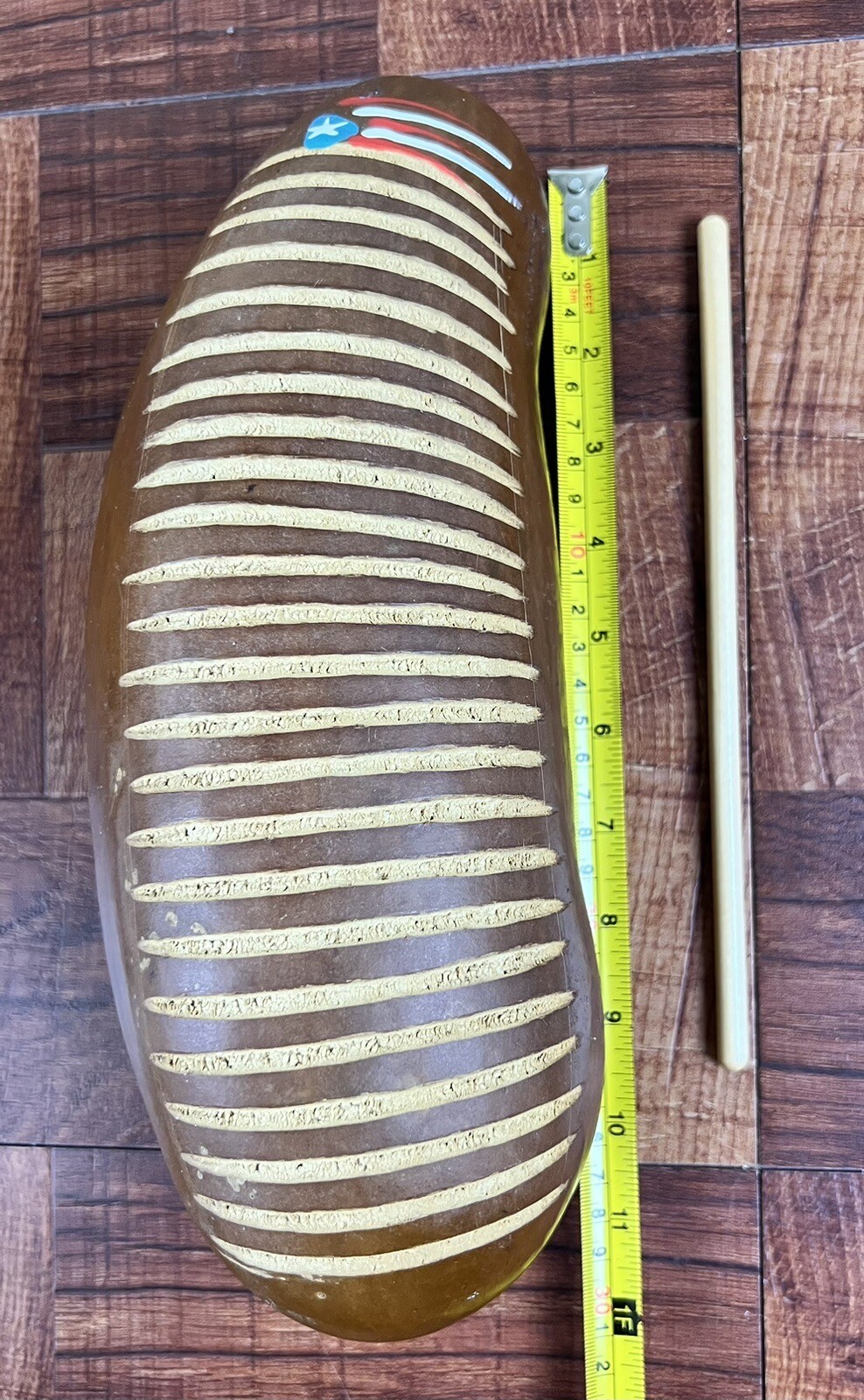 Salsa Guiro “El Pipón “. Painted Natural Color With Puerto Rico Flag