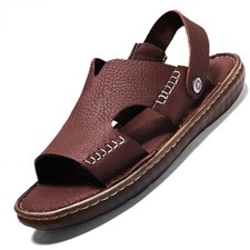 Men's Leather Sandals Outdoor Non-slip Casual Shoes Flat Beach Slippers