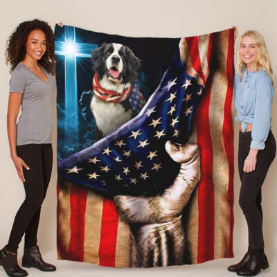 Cute Landseer Dog Patriotic Flag USA Blanket Christmas Gift For Pet Dogs Lover