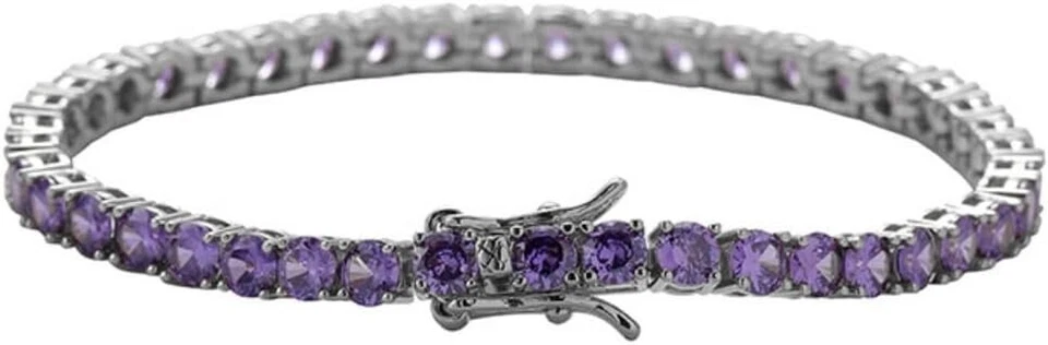 Pulseira de tênis feminina ametista simulada corte redondo 10 quilates folheada a ouro branco 14k - Imagem 3 de 4