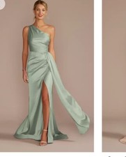 Davids Bridal green satin long formal bridesmaids evening dress 4