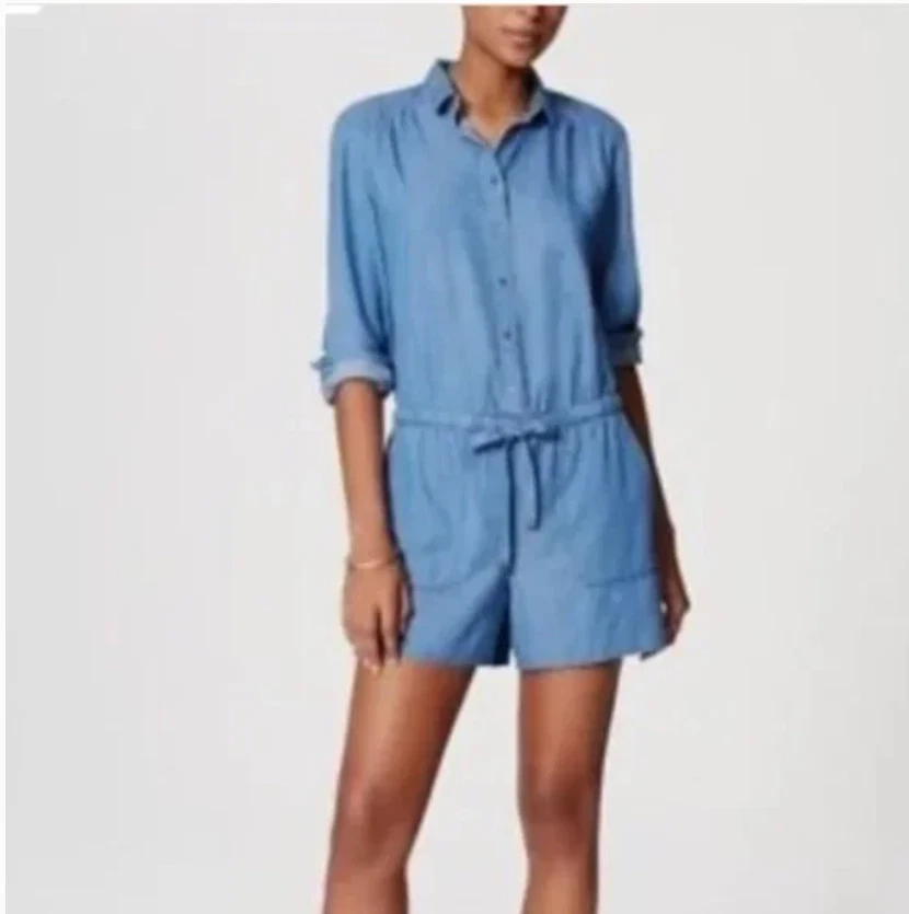 Romper Ann Taylor Loft Feminino Azul Cambraia Manga Longa-Tamanho XL - Imagem 2 de 4