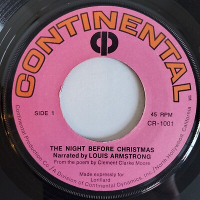 Louis Armstrong The Night Before Christmas Saints Go 45 RPM Record  CR-1001 VG+
