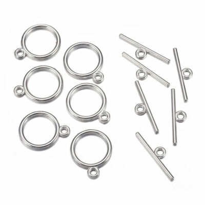 20Sets Tibetan Style Toggle Clasps Flat Round Platinum Toggle Tbar DIY Connector