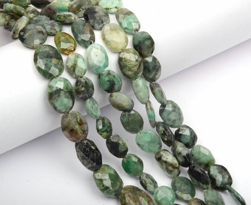 Faceted Oval Shape Natural Emerald 8 Inch Strand 10x12-12x16 MM Gemstone Beads - Picture 2 of 4
