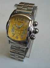 Men's Yellow Dial Silver Finish Fashion Dressy Hip Hop Watch