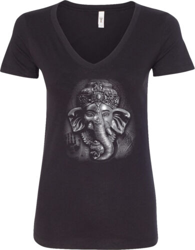Womens Yoga T-shirt 3D Ganesha Blended V-neck - Picture 1 of 7