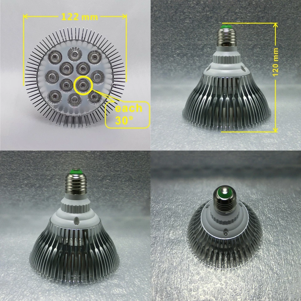 12W PAR38 Purple Blue Red Cyan IR UV LED Lamp Light Bulb Plant Aquarium E26 E27 - Image 2 of 2