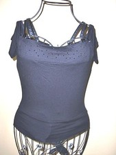 Made in USA Women"BEBE"Black Straps Beads 96%Viscose/4%Spandex Blouse/Top size S