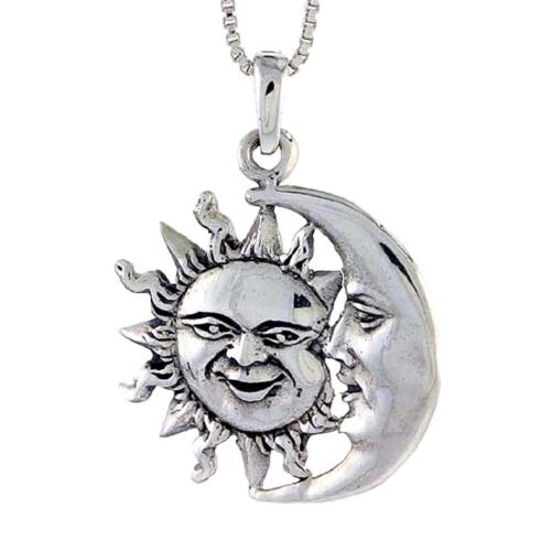 Sterling Silver Sun & Moon Pendant / Charm, Italian Box Chain - Afbeelding 1 van 2