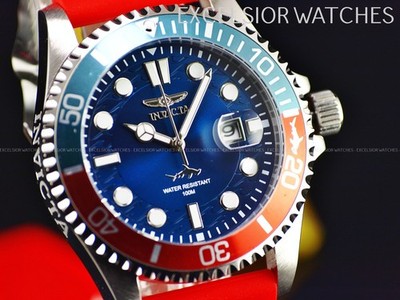 New Invicta Men's 43mm Pro Diver HAMMERHEAD Red Blue Bezel Silver Tone SS Watch