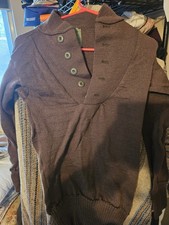 Vintage US Army 5 Button Wool Henley Sweater Brown Pullover Medium Mil 38-40