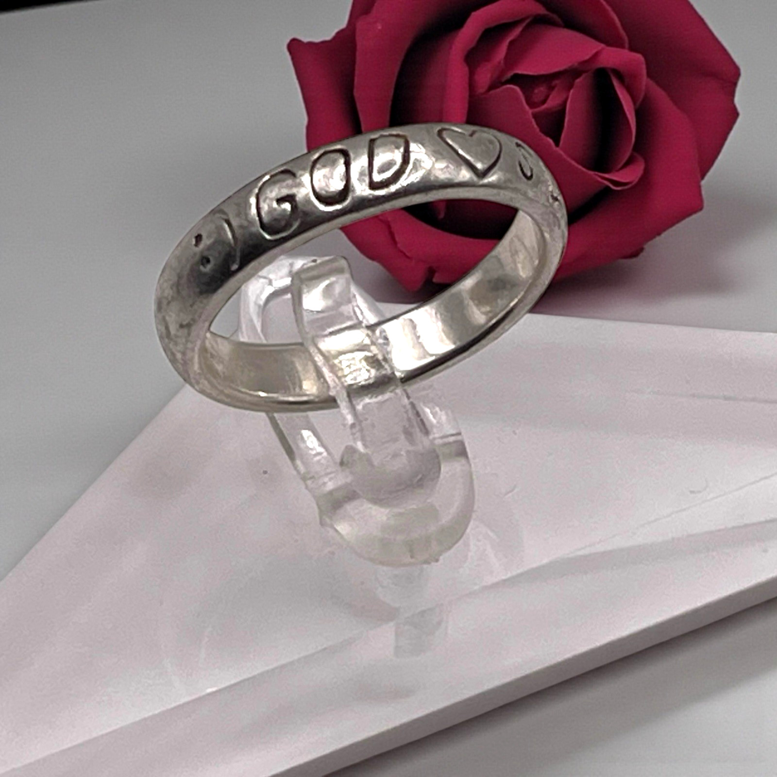 Anillo de diseño CG 925 grabado esterlina GOD HEART S U Stack Band, tamaño 9,25