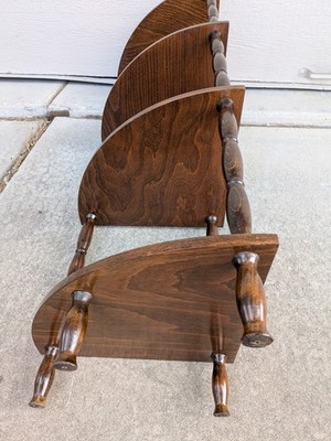 Vintage Wood 4-Tier Corner Shelf Stand Turned Spindles Etagere