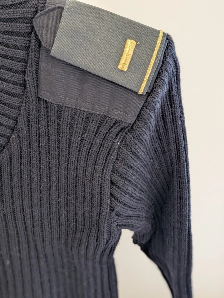 Citadel Sweater Mens 34 Black Ribbed 100% Wool Patches V-neck Uniform Gear - Image 2 of 4