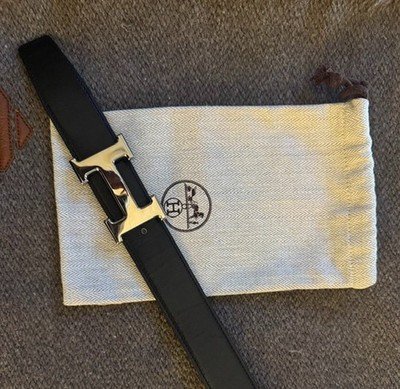 Black adjustable belt Hermes style Hermes Belt Adjustable Rivale 18 Black Epsom Leather  main image 2
