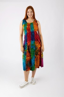 Wicked Dragon Sunbeam Patchwork Flared TIE DYE Kleid mit Taschen Boho KLEID