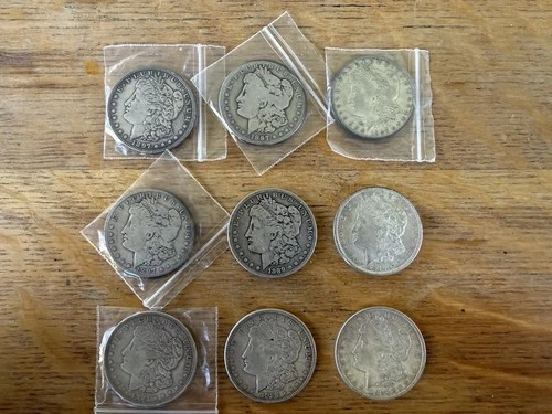 Morgan Silver Dollars Circulated. Lot of 9