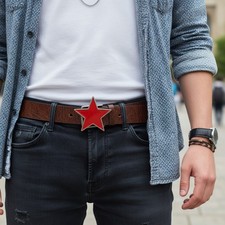 NEW Men Women Red Belt Buckle Metal Western Fashion Texas Lone Star Work School