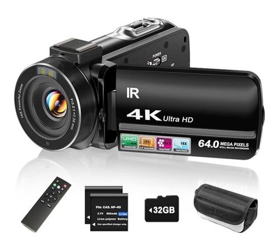 IR 4K Ultra HD Handheld Camcorder 64MP 10x Optical 18x Digital Black