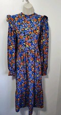 Vila purple floral long sleeve tiered midi dress 14 hippie gypsy boho cottage