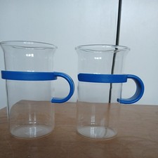 Bodum Bistro Nouveau Tall Tea Coffee Glasses Cups with Blue Handles x 2