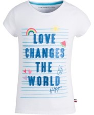 Tommy Hilfiger Girls Size 5 Love Changes the World T-Shirt Cap Sleeve White