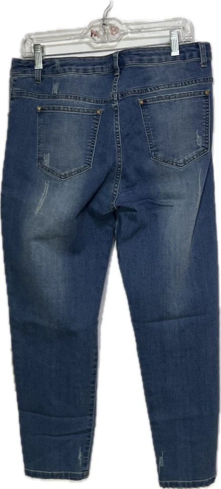 Pantalones de mezclilla ajustados Y2K V Cristina para mujer talla 12 cadenas adornadas estrás desgastados Foto 3 de 4