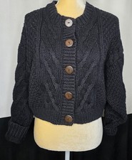 Free People Bonfire Cable Knit Cardi Black L CozyCore Cottagecore Boho Grunge